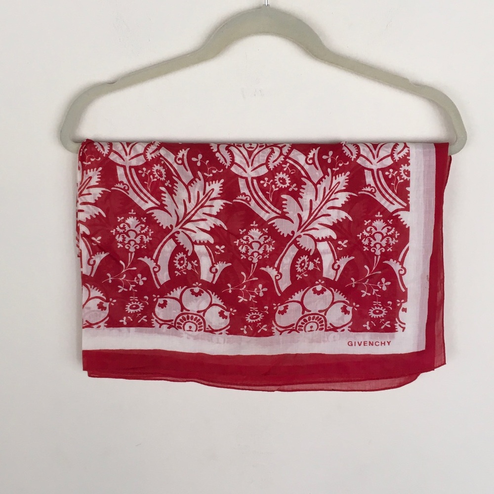 Givenchy Red and White Floral Scarf